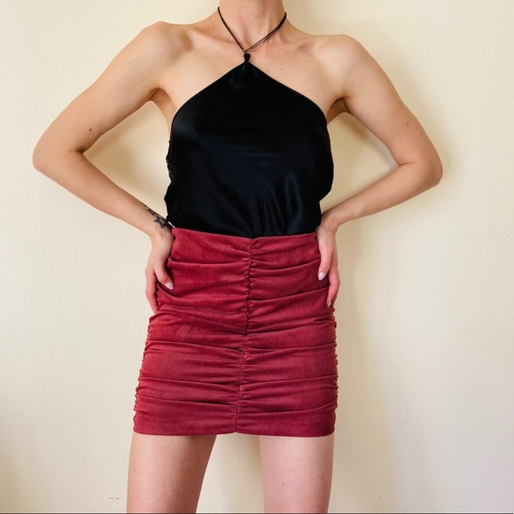 Zara marsala red draped ruched zip mini skirt saffron red - Picture 1 of 12